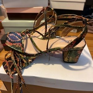 Unworn, size 8, snake skin print sandals
